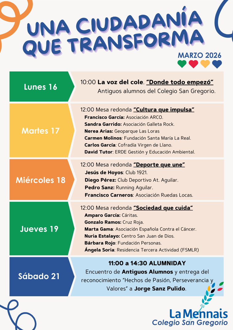 Col San Gregorio SEMANA TEMÁTICA 2026, UNA CIUDADANÍA QUE TRANSFORMA